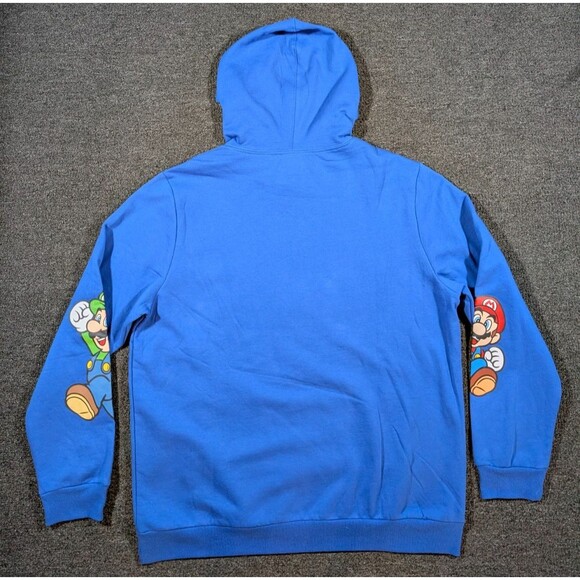 Super Mario Nintendo Mens XL Graphic Hoodie Blue Pullover Sweater NWOT - Picture 3 of 7